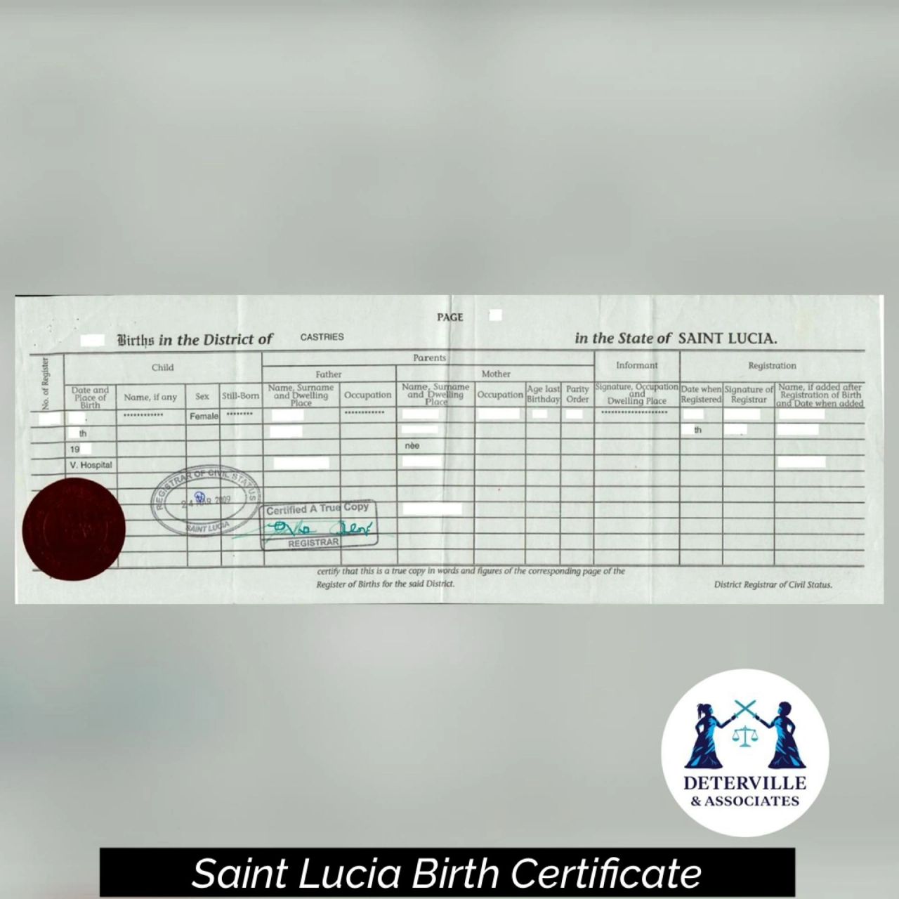 A Saint Lucia birth certificate